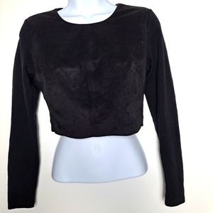 Club Monaco black faux suede crop top zipper back long sleeve jacket